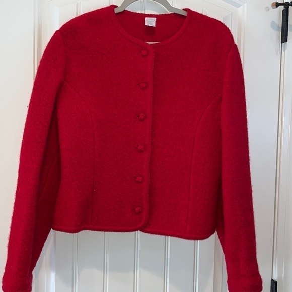 Vintage Sweaters - VINTAGE lands end classic red wool cardigan sweater size 10 granny Grandmacore